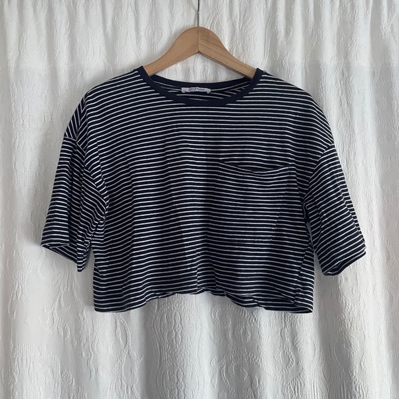 Zara Striped Boxy Crop Top - Picture 1 of 3